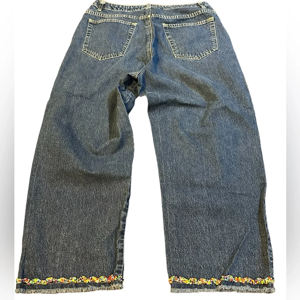 Liz Claiborne‎ LizWear size 10 Blue Capri Beaded Mid Rise Cotton Denim Jeans